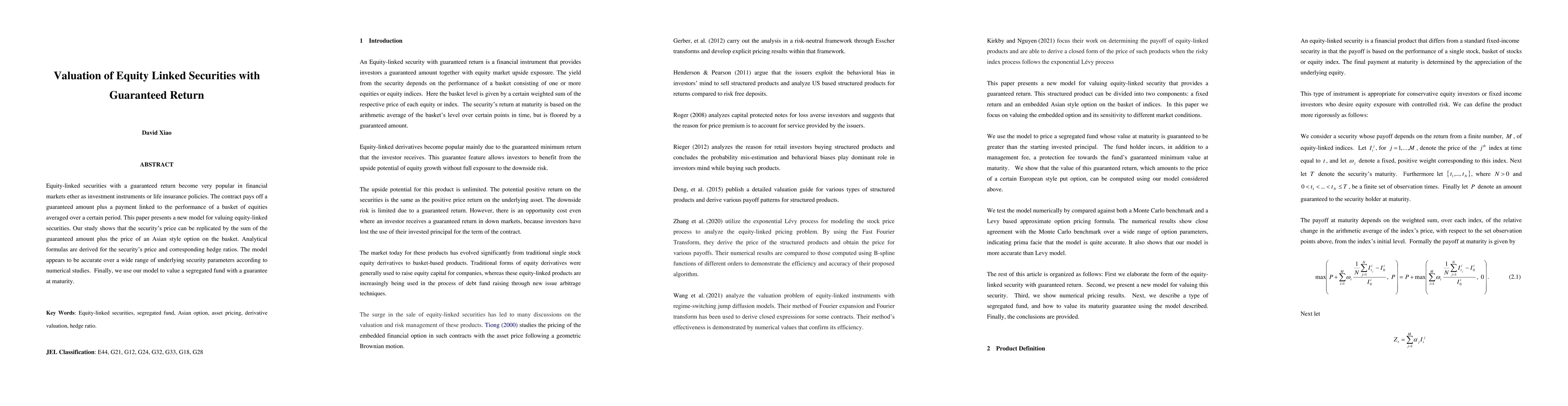 Thumbnail for Valuation of Equity Linked Securities with Guaranteed Return