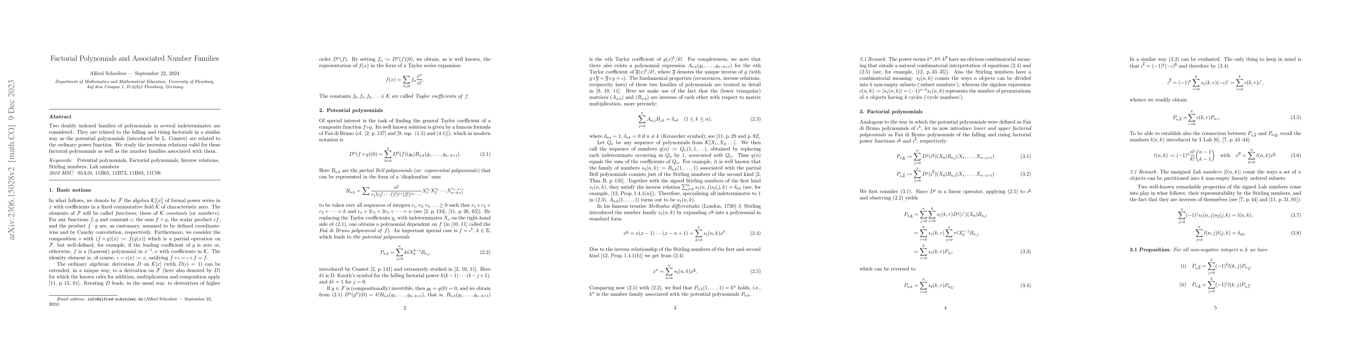Thumbnail for Factorial Polynomials and Associated Number Families