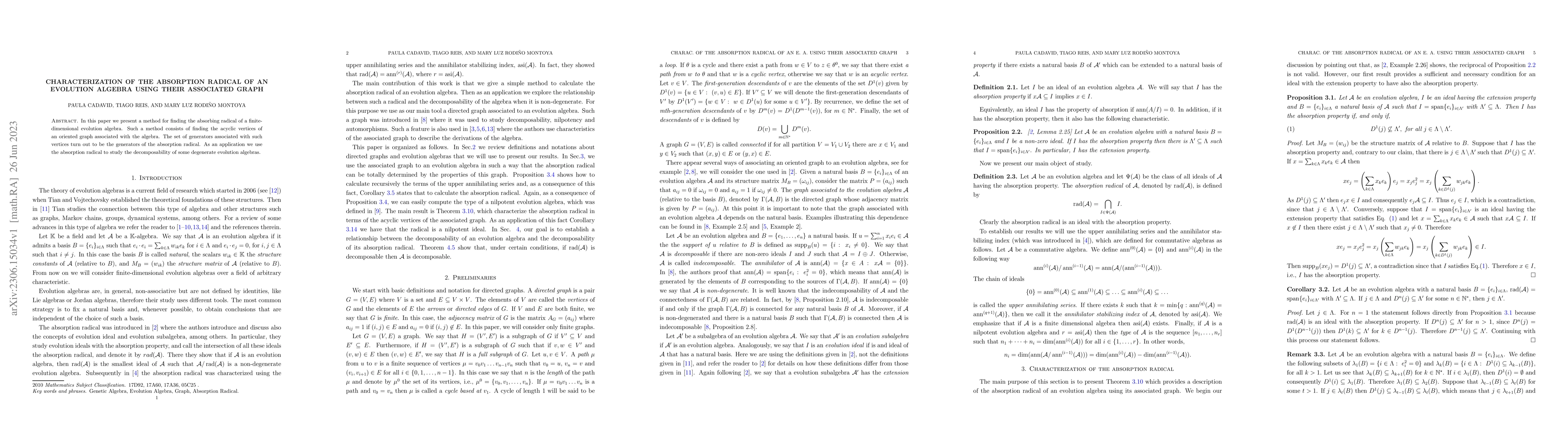 Thumbnail for Characterization of the absorption radical of an evolution algebra using
  their associated graph
