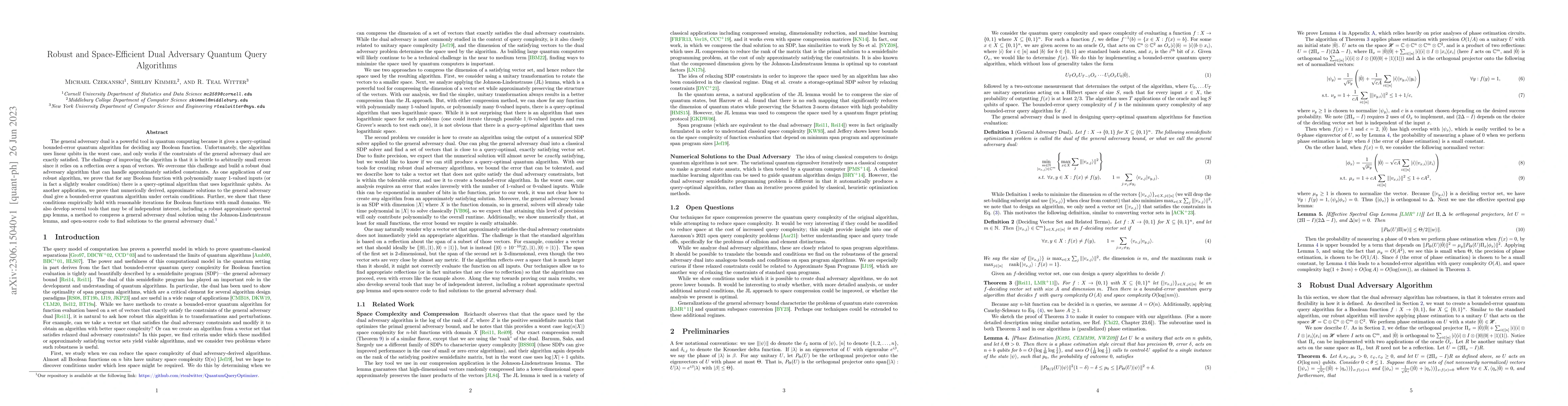 Thumbnail for Robust and Space-Efficient Dual Adversary Quantum Query Algorithms