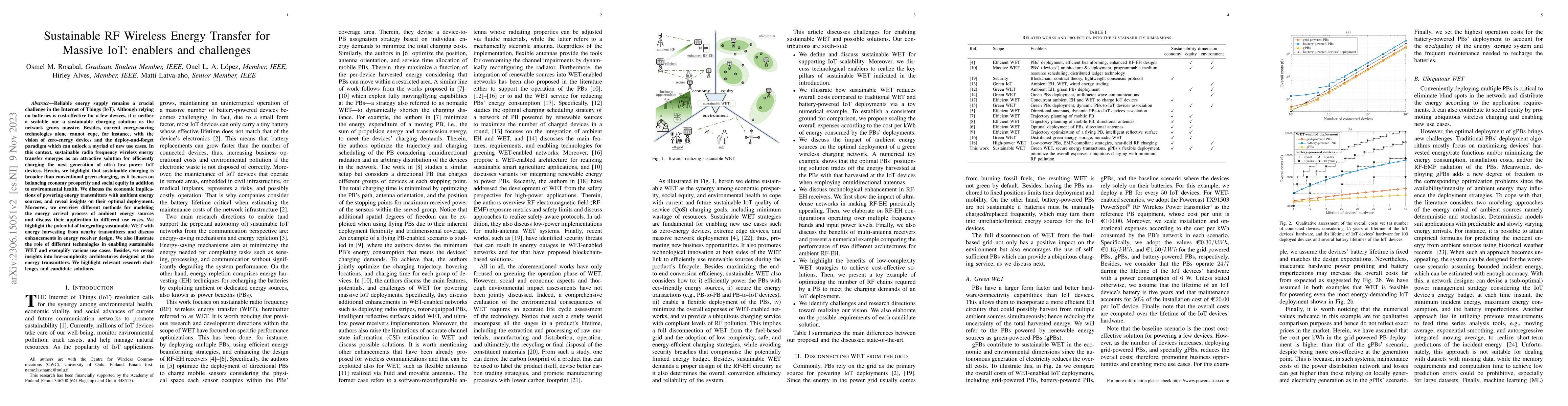 Thumbnail for Sustainable RF Wireless Energy Transfer for Massive IoT: enablers and
  challenges
