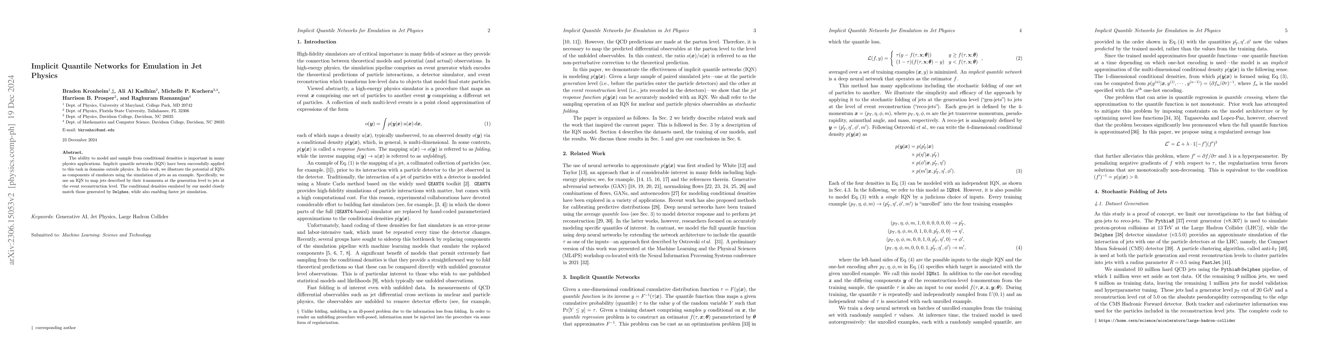 Thumbnail for Implicit Quantile Networks For Emulation in Jet Physics