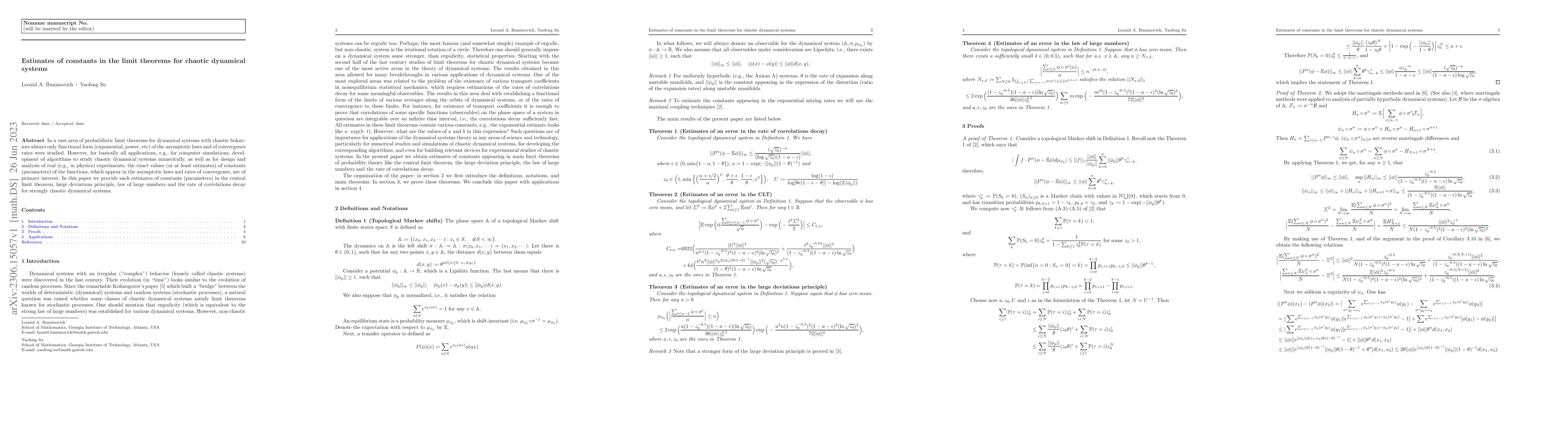 Thumbnail for Estimates of constants in the limit theorems for chaotic dynamical
  systems
