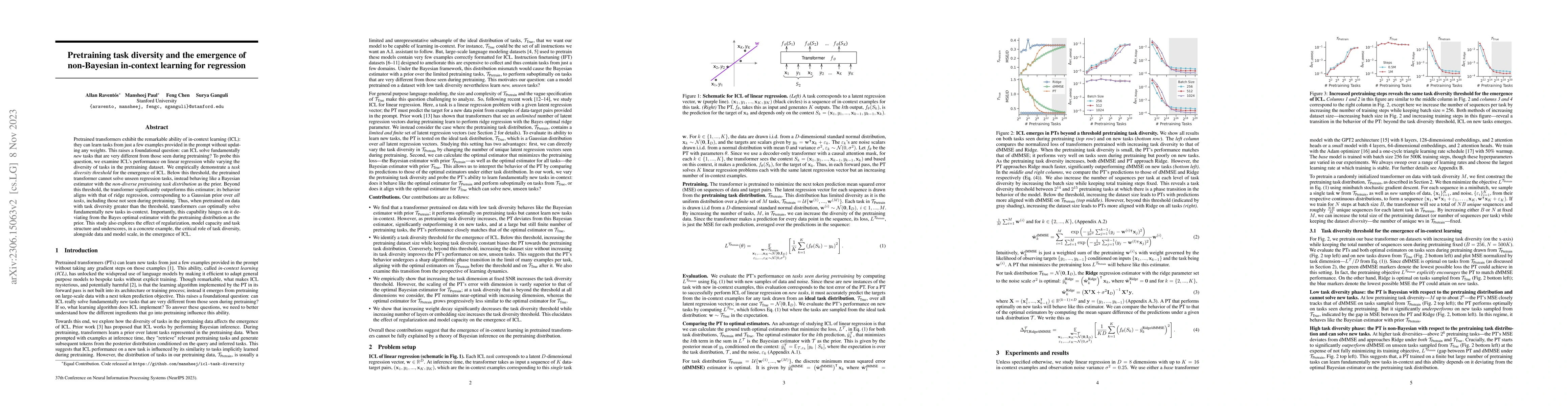 Thumbnail for Pretraining task diversity and the emergence of non-Bayesian in-context
  learning for regression