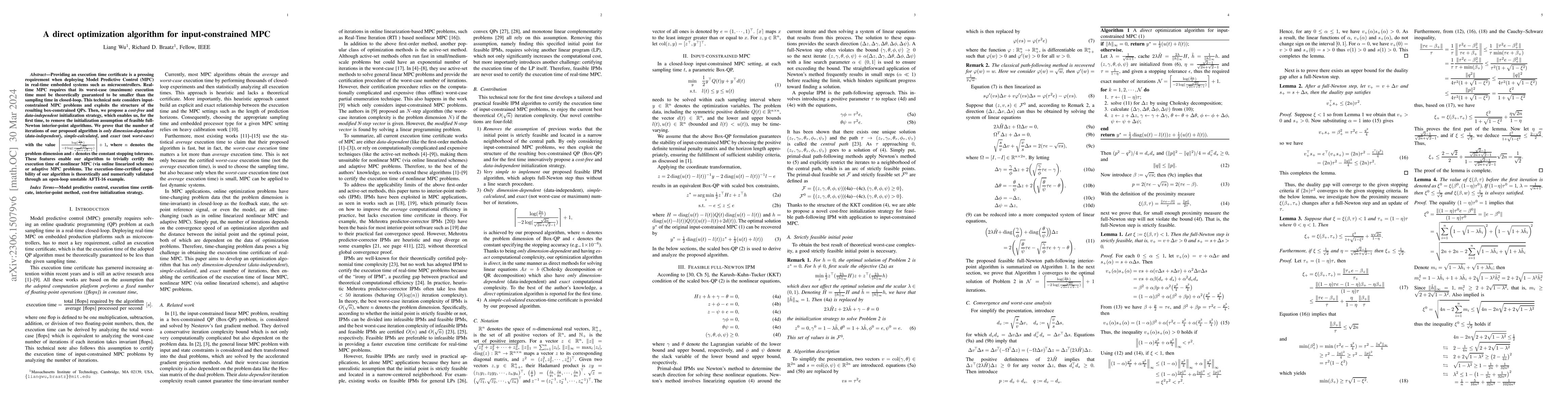 Thumbnail for A direct optimization algorithm for input-constrained MPC