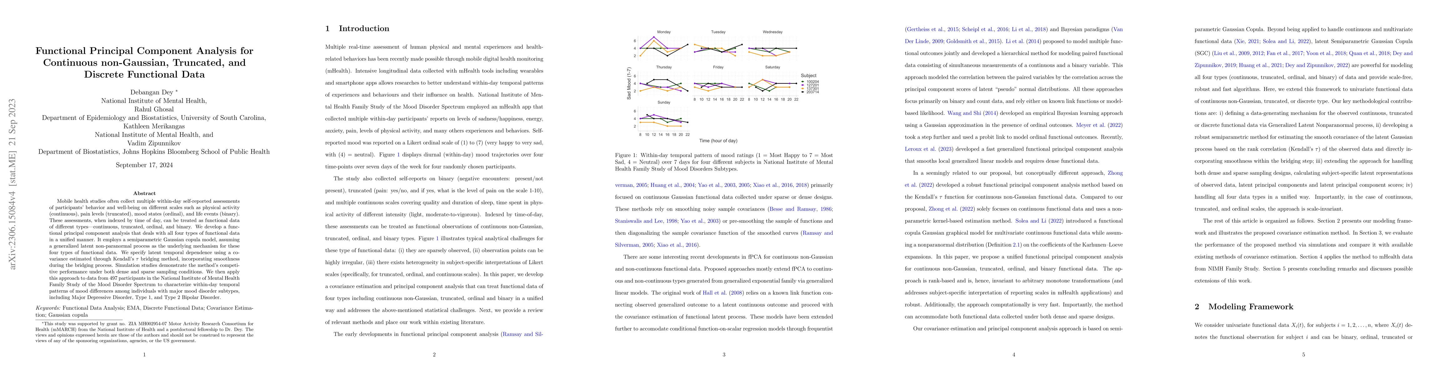 Thumbnail for Functional Principal Component Analysis for Continuous non-Gaussian,
  Truncated, and Discrete Functional Data