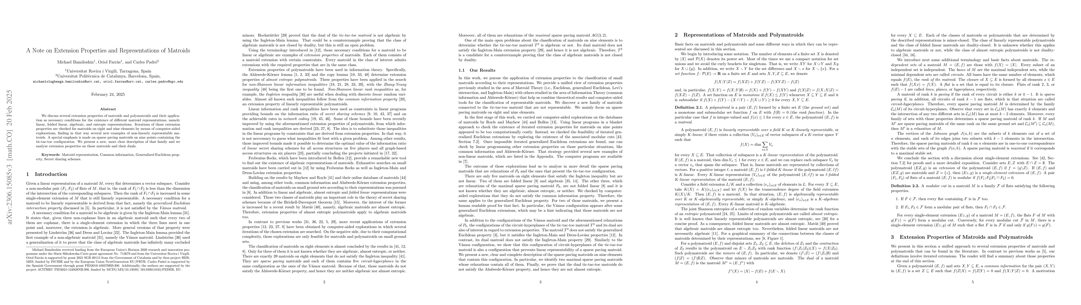 Thumbnail for A Note on Extension Properties and Representations of Matroids
