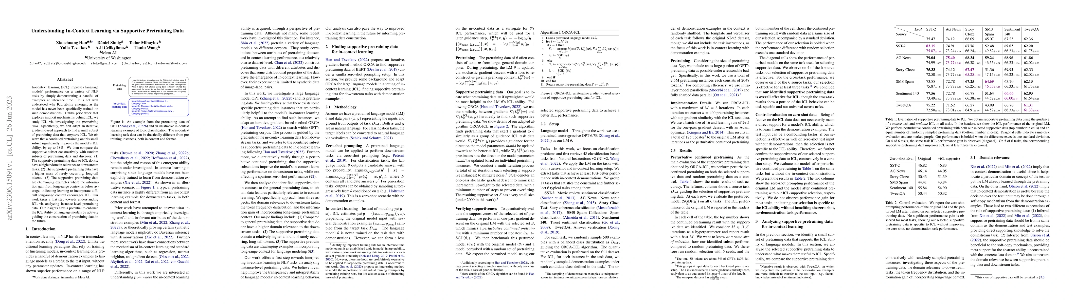 Thumbnail for Understanding In-Context Learning via Supportive Pretraining Data