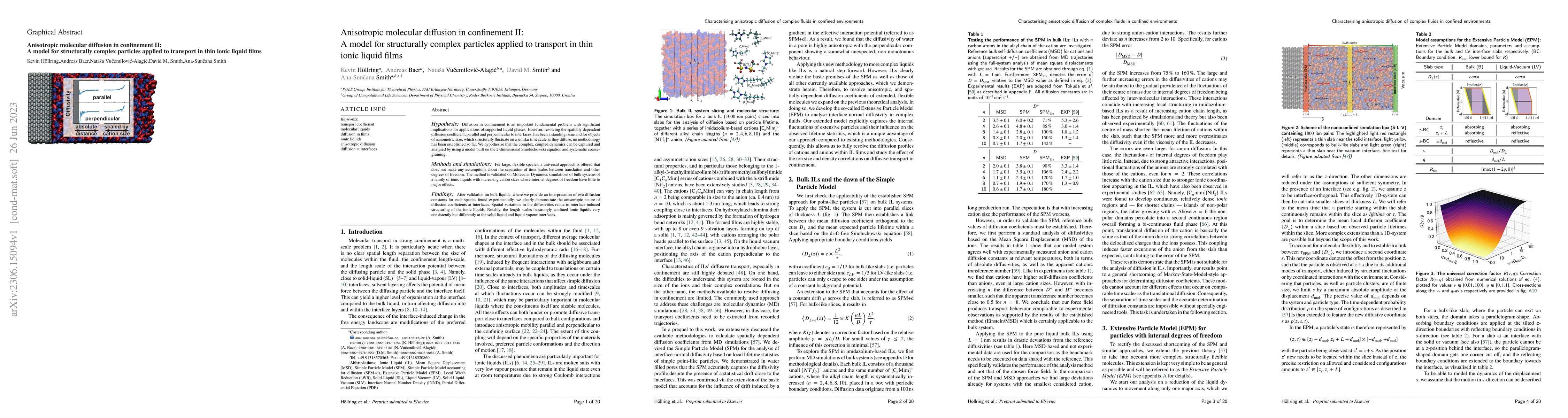 Thumbnail for Anisotropic molecular diffusion in confinement II: A model for
  structurally complex particles applied to transport in thin ionic liquid
  films