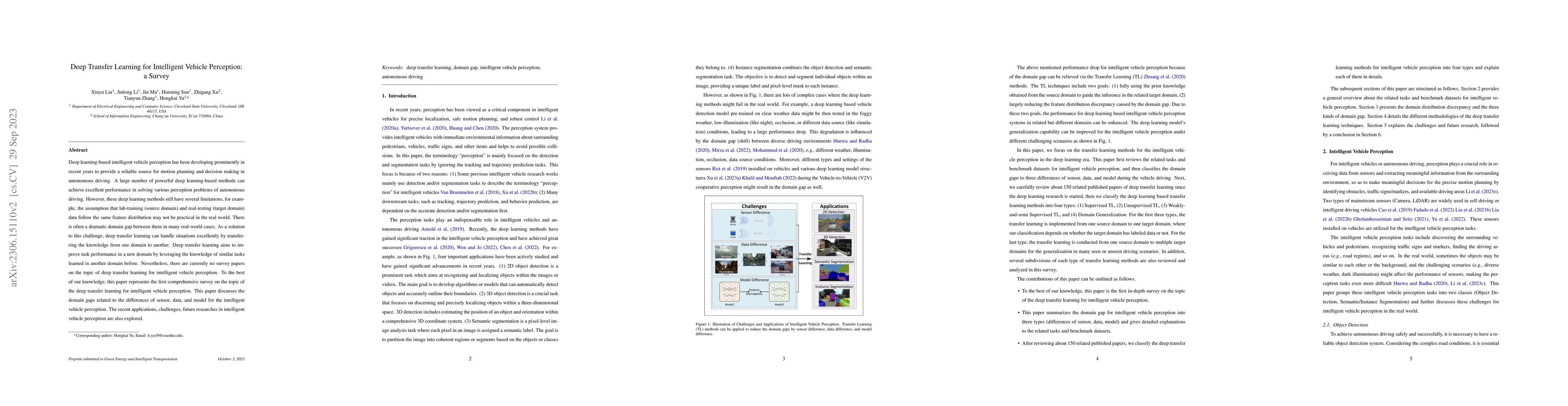 Thumbnail for Deep Transfer Learning for Intelligent Vehicle Perception: a Survey