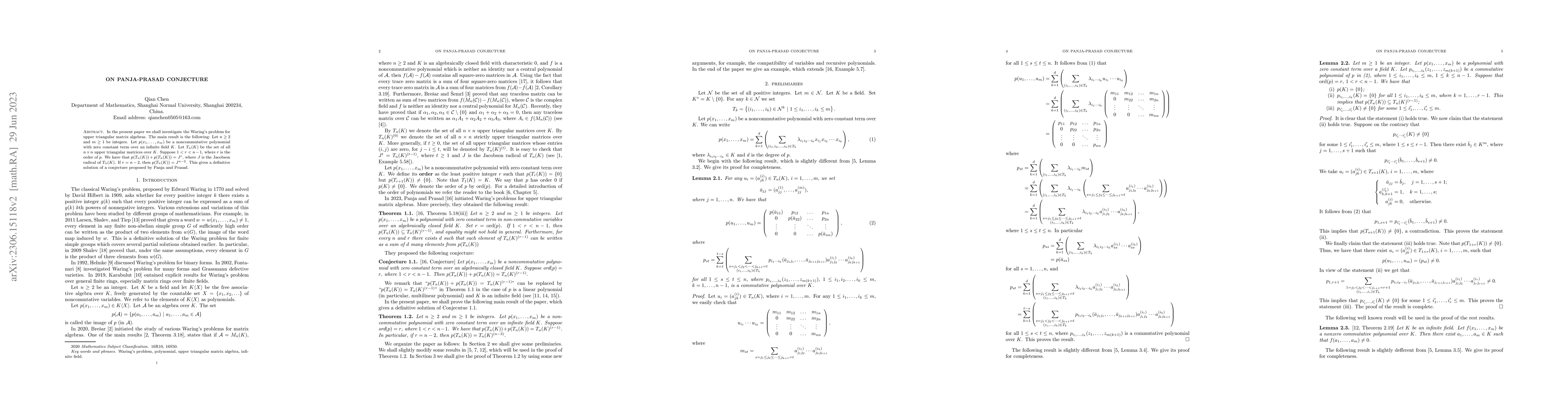 Thumbnail for On Panja-Prasad conjecture