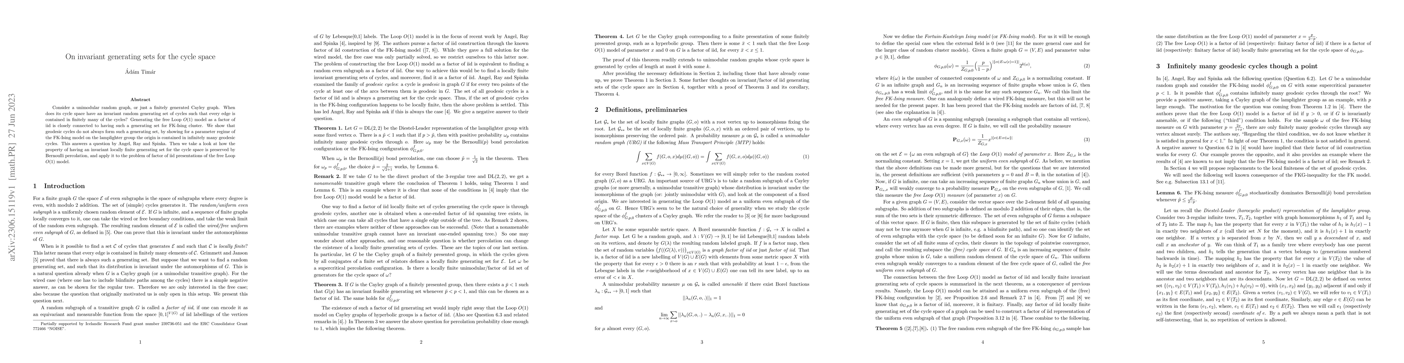 Thumbnail for On invariant generating sets for the cycle space