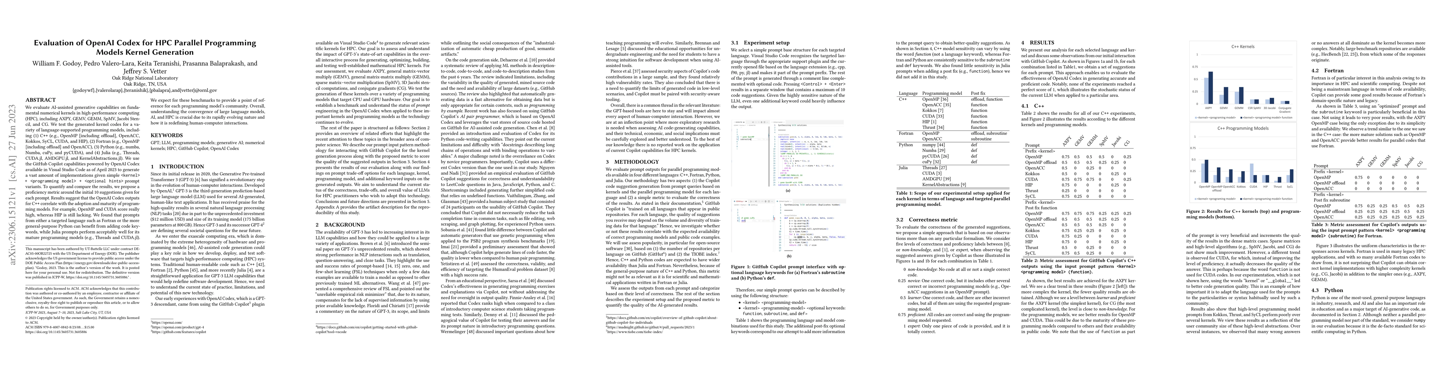 Thumbnail for Evaluation of OpenAI Codex for HPC Parallel Programming Models Kernel
  Generation