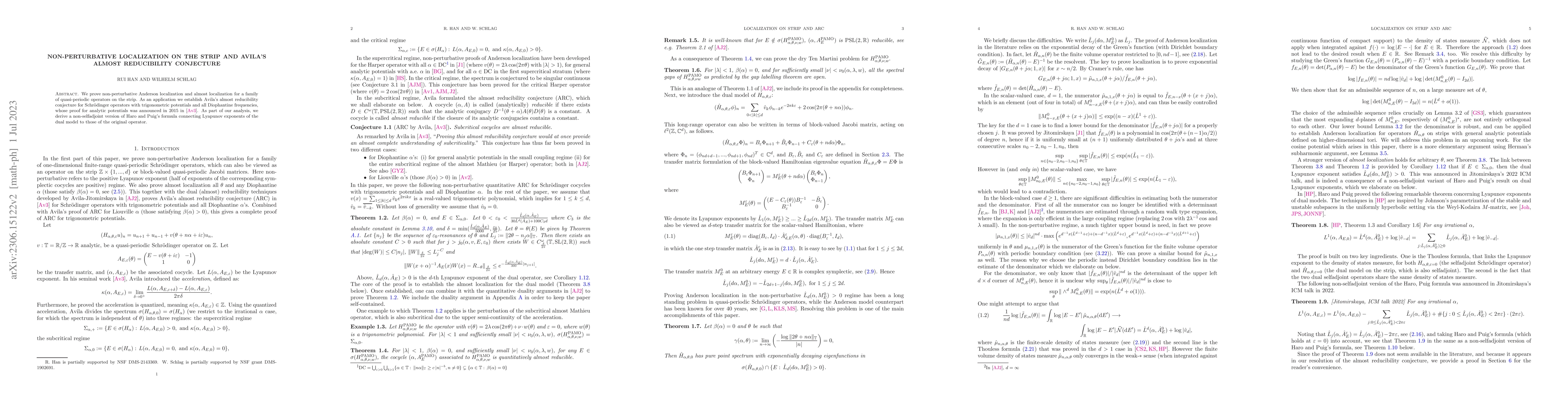 Thumbnail for Non-perturbative localization on the strip and Avila's almost
  reducibility conjecture