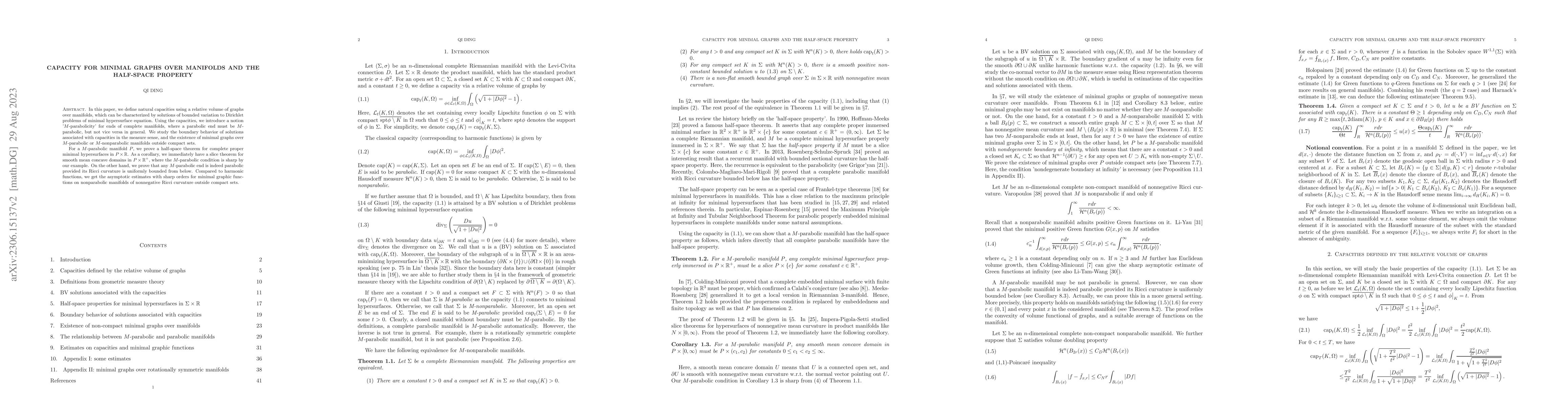 Thumbnail for Capacity for minimal graphs over manifolds and the half-space property