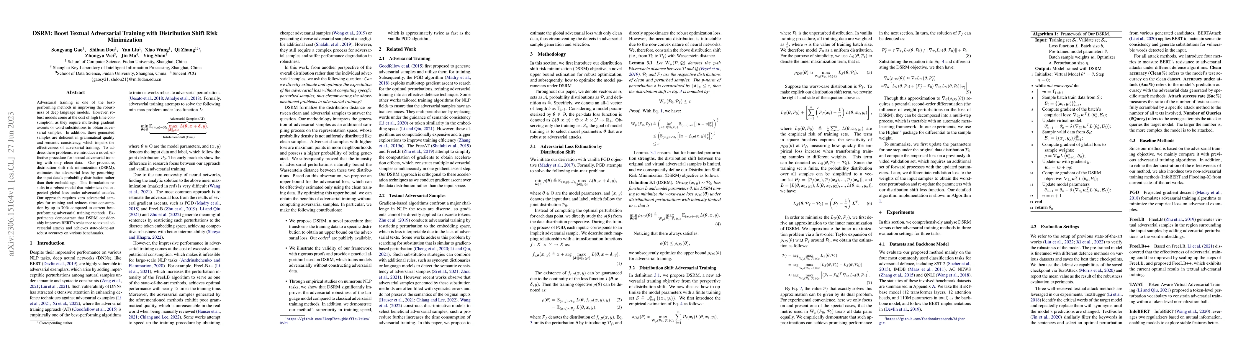 Thumbnail for DSRM: Boost Textual Adversarial Training with Distribution Shift Risk
  Minimization