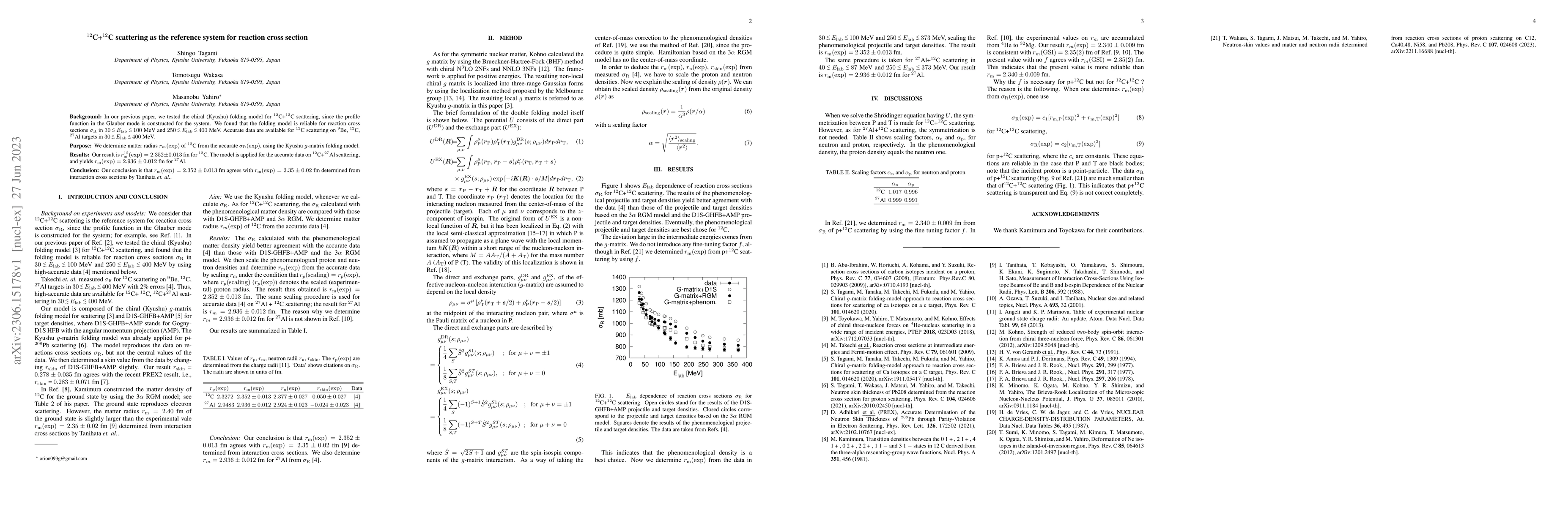 Thumbnail for $^{12}$C+$^{12}$C scattering as the reference system for reaction cross
  section