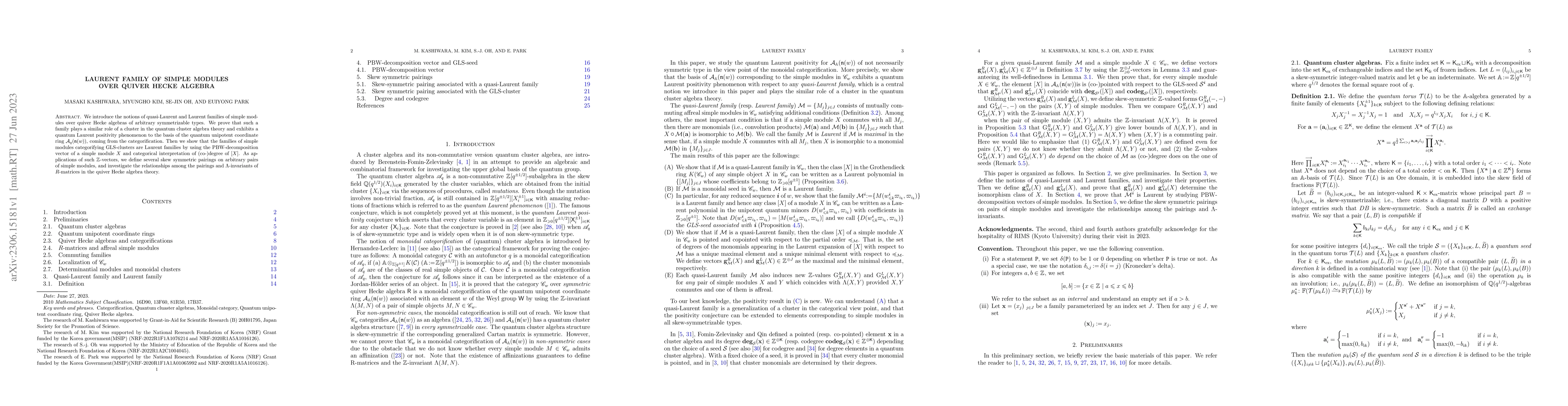Thumbnail for Laurent family of simple modules over quiver Hecke algebra