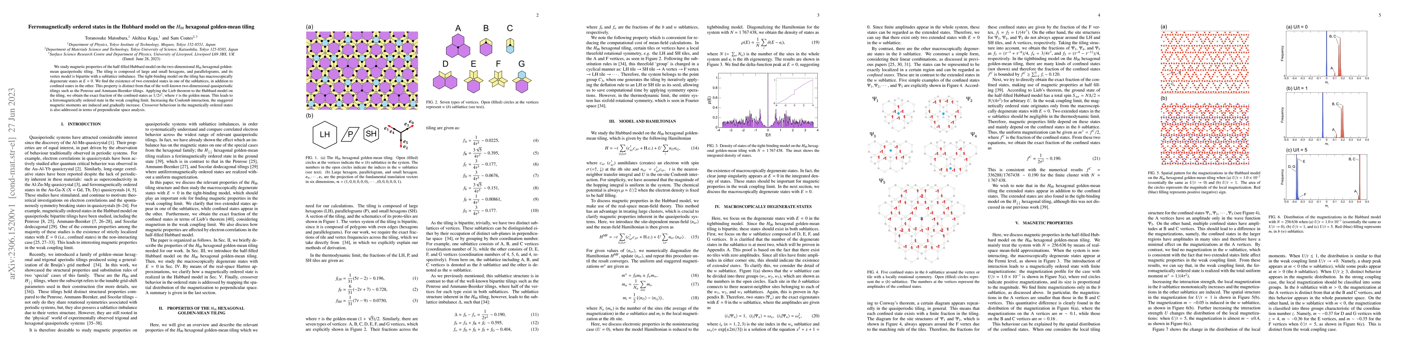 Thumbnail for Ferromagnetically ordered states in the Hubbard model on the $H_{00}$
  hexagonal golden-mean tiling