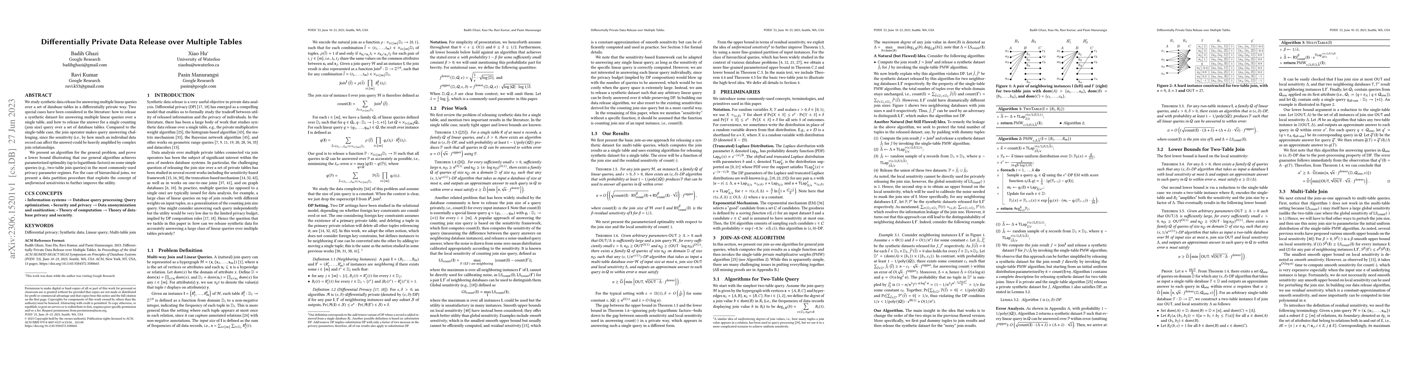 Thumbnail for Differentially Private Data Release over Multiple Tables