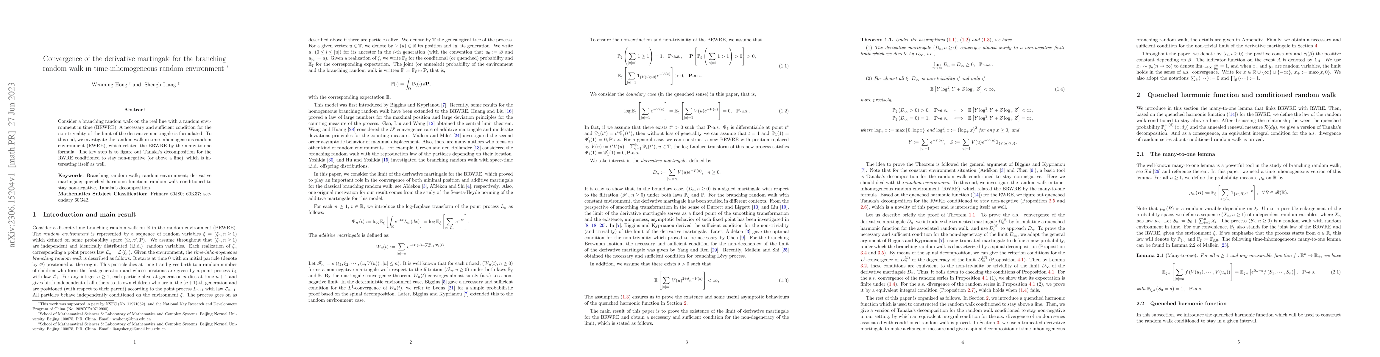Thumbnail for Convergence of the derivative martingale for the branching random walk
  in time-inhomogeneous random environment