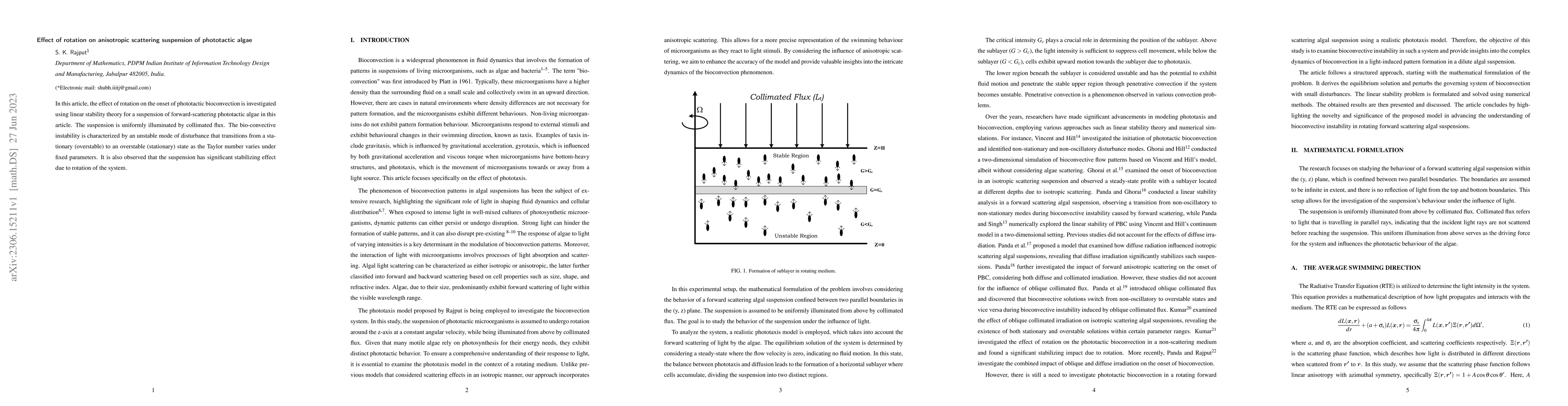 Thumbnail for Effect of rotation on anisotropic scattering suspension of phototactic
  algae