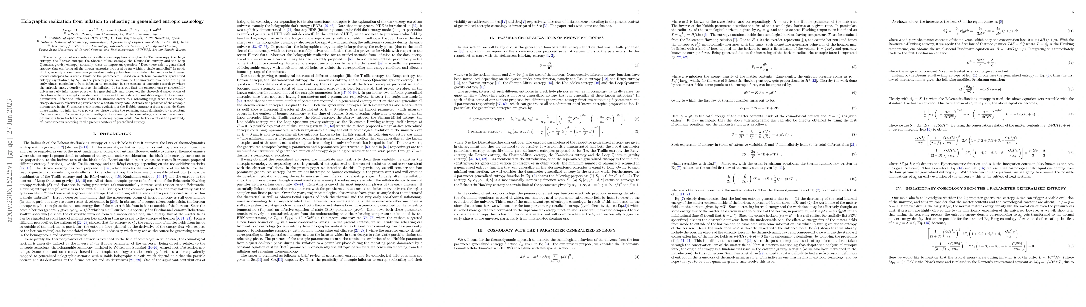 Thumbnail for Holographic realization from inflation to reheating in generalized
  entropic cosmology