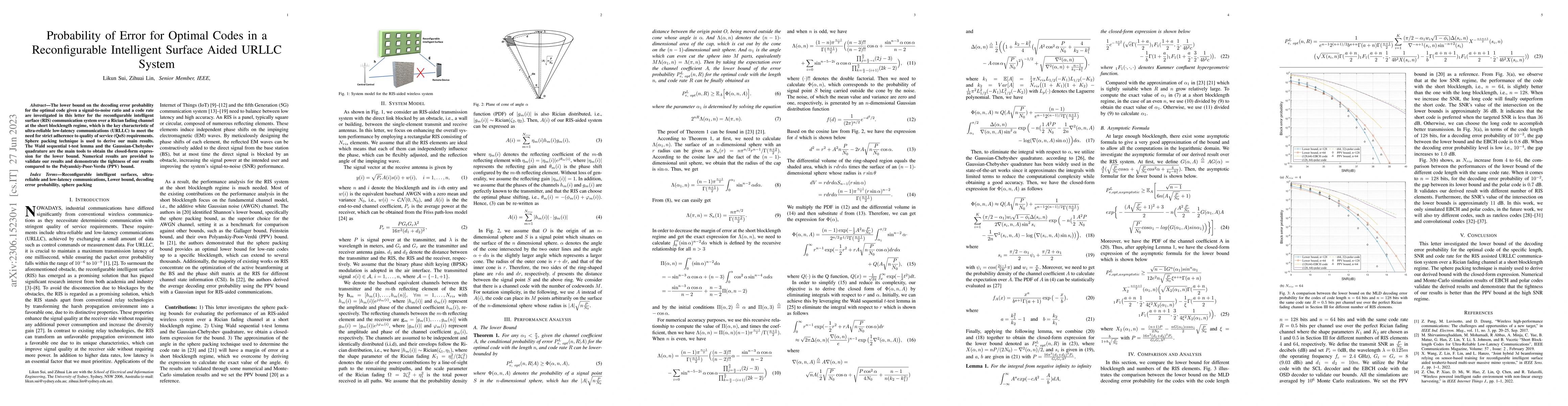 Thumbnail for Probability of Error for Optimal Codes in a Reconfigurable Intelligent
  Surface Aided URLLC System