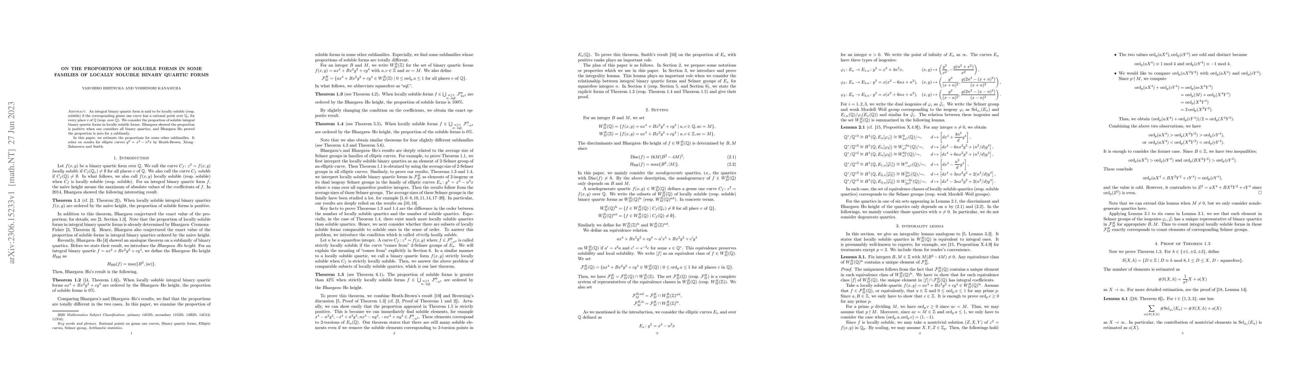 Thumbnail for On the proportions of soluble forms in some families of locally soluble
  binary quartic forms