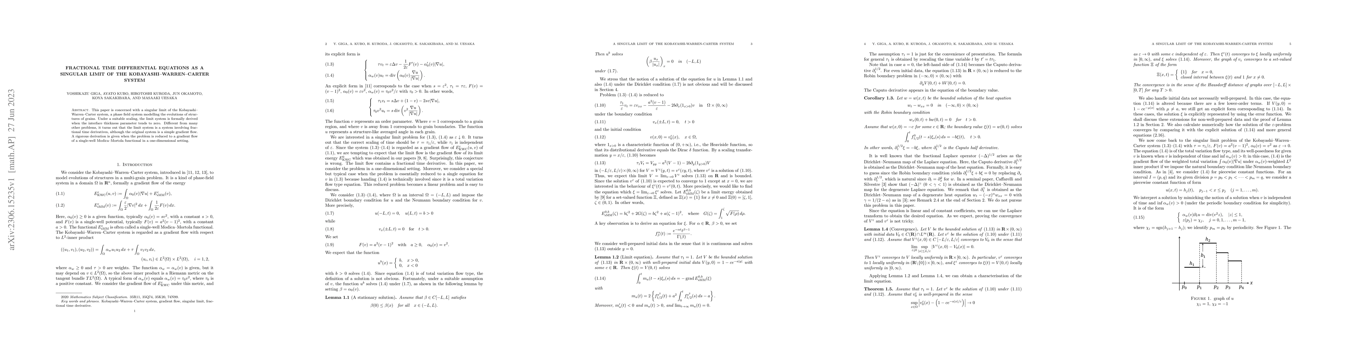 Thumbnail for Fractional time differential equations as a singular limit of the
  Kobayashi-Warren-Carter system
