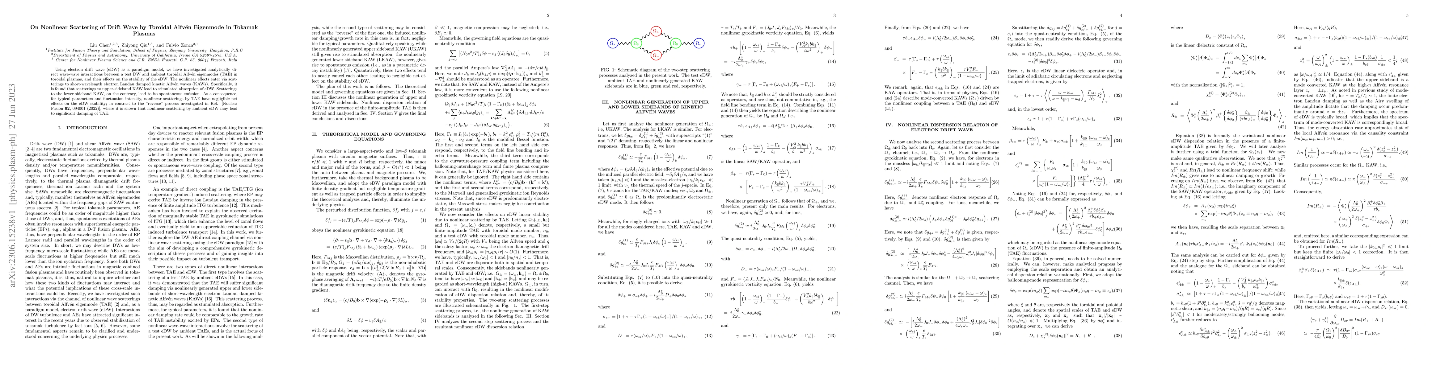 Thumbnail for On Nonlinear Scattering of Drift Wave by Toroidal Alfven Eigenmode in
  Tokamak Plasmas