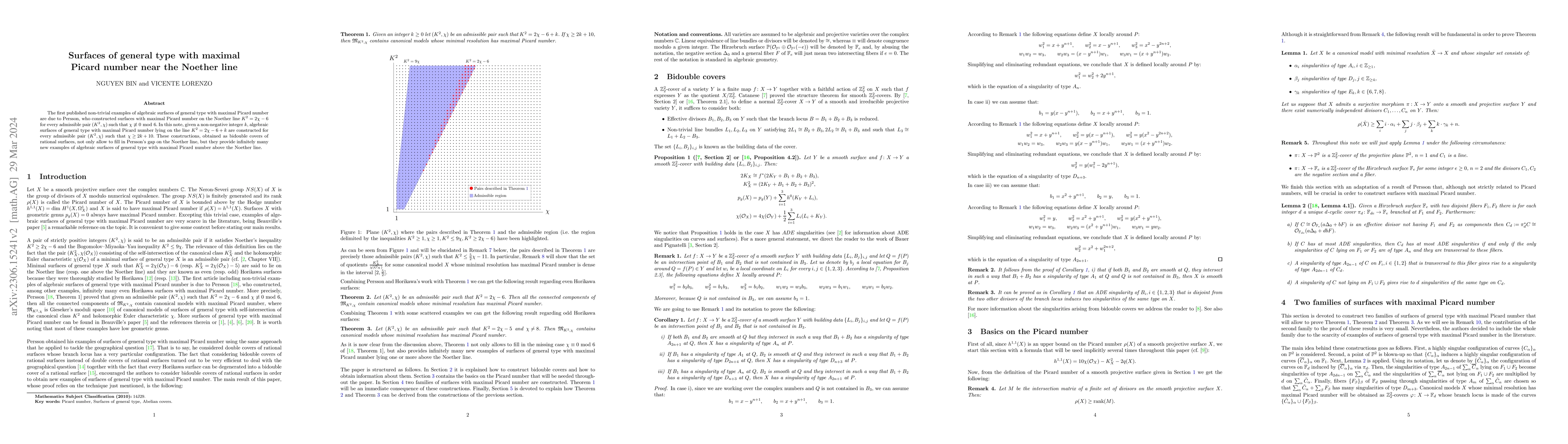 Thumbnail for Surfaces of general type with maximal Picard number near the Noether
  line