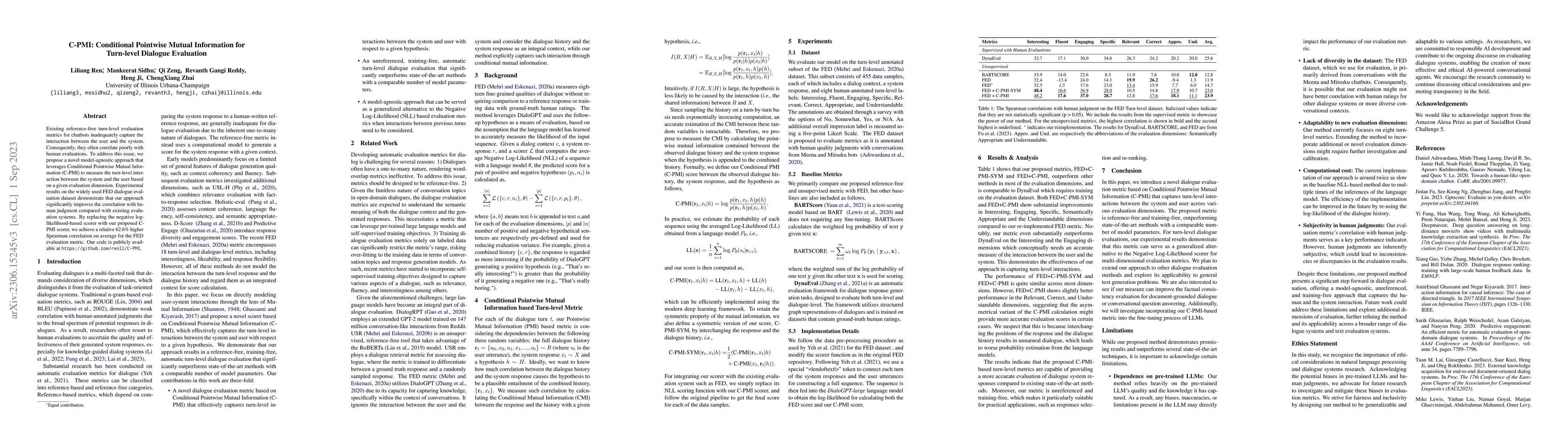 Thumbnail for C-PMI: Conditional Pointwise Mutual Information for Turn-level Dialogue
  Evaluation