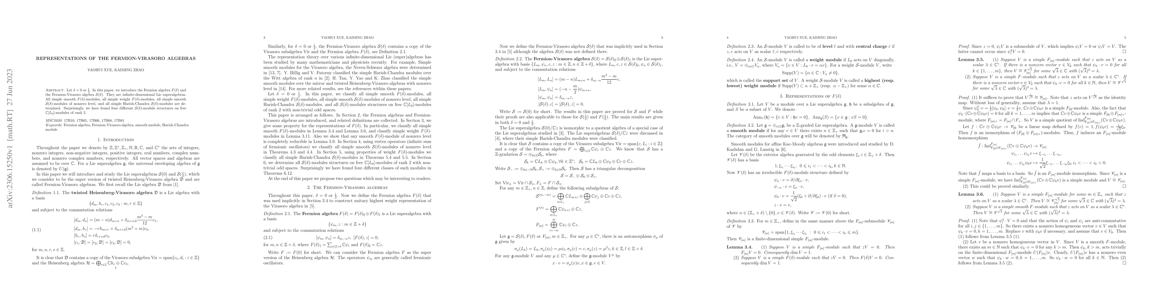 Thumbnail for Representations of the Fermion-Virasoro algebras