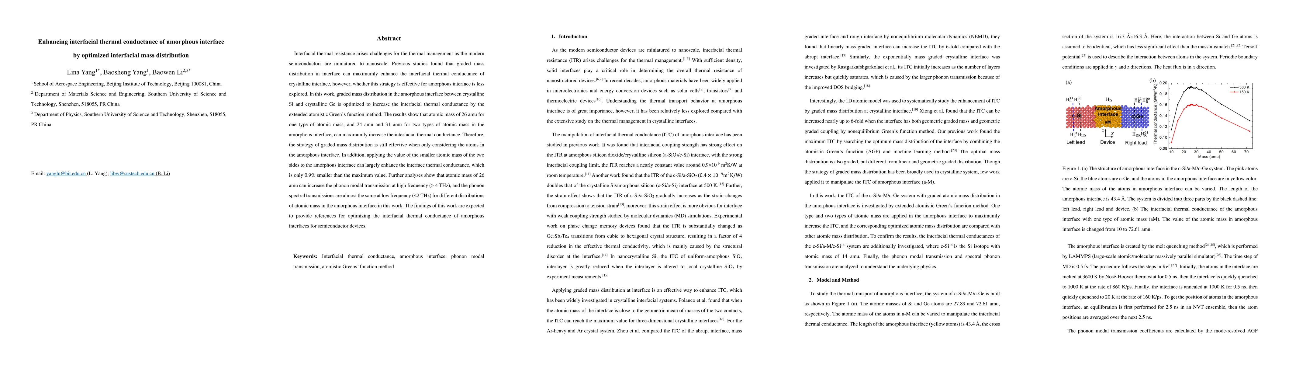 Thumbnail for Enhancing interfacial thermal conductance of amorphous interface by
  optimized interfacial mass distribution