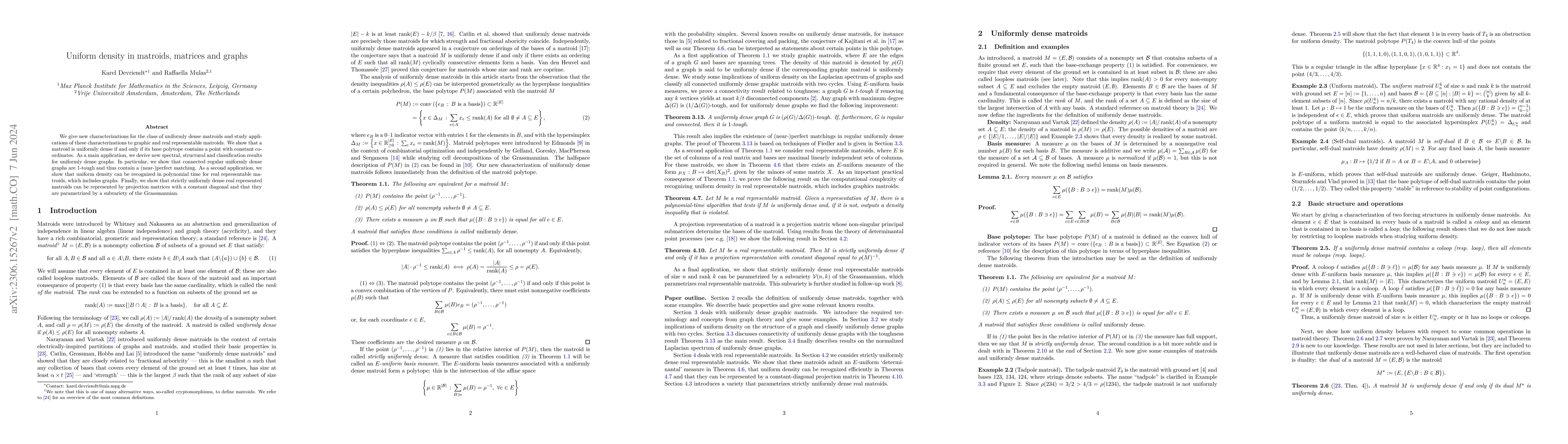 Thumbnail for Uniform density in matroids, matrices and graphs