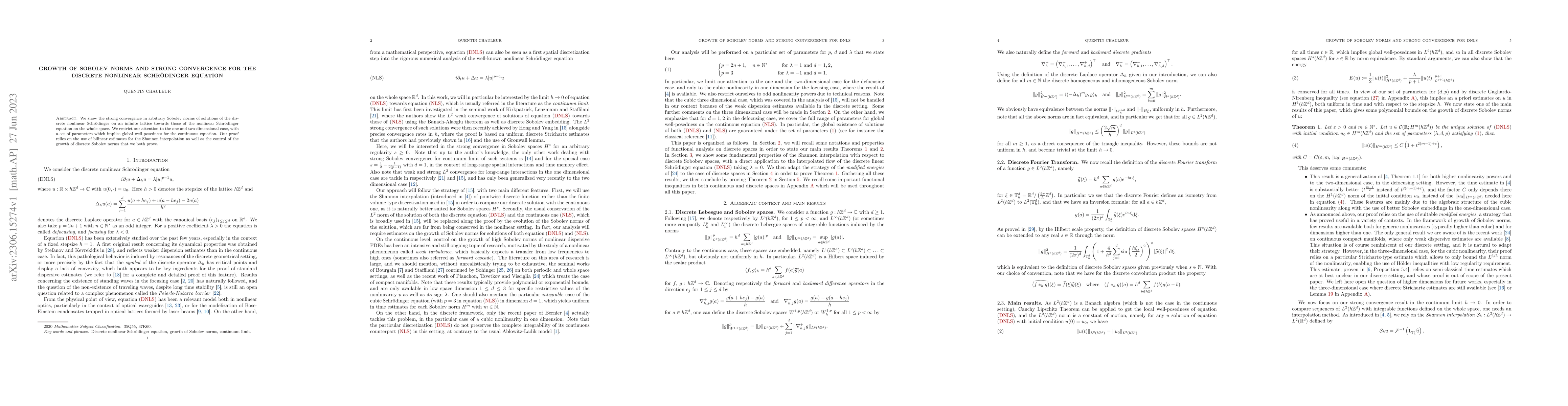 Thumbnail for Growth of Sobolev norms and strong convergence for the discrete
  nonlinear Schr{\"o}dinger equation