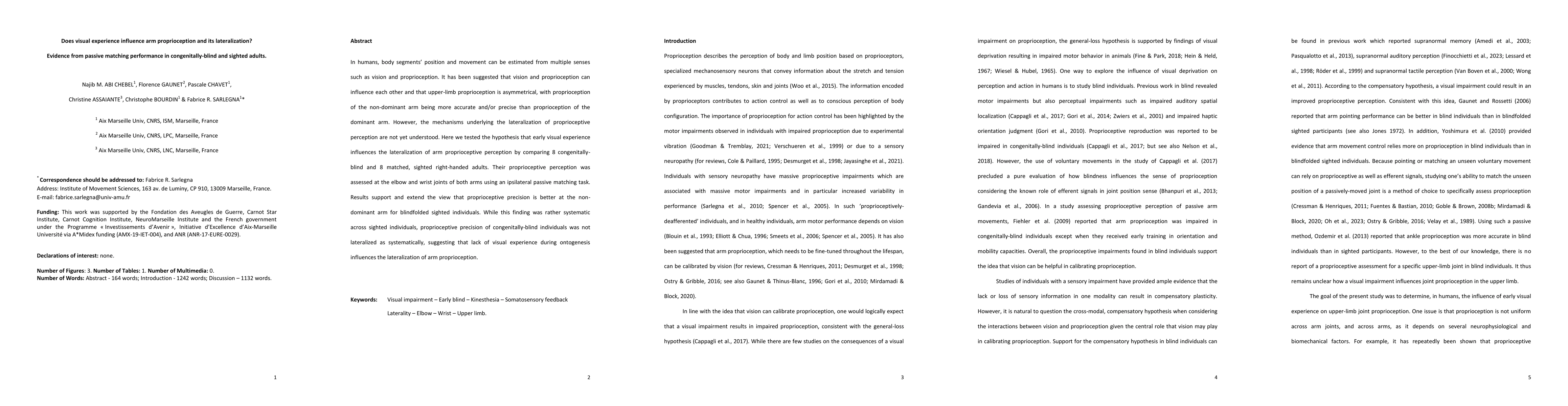 Thumbnail for Does visual experience influence arm proprioception and its
  lateralization? Evidence from passive matching performance in
  congenitally-blind and sighted adults