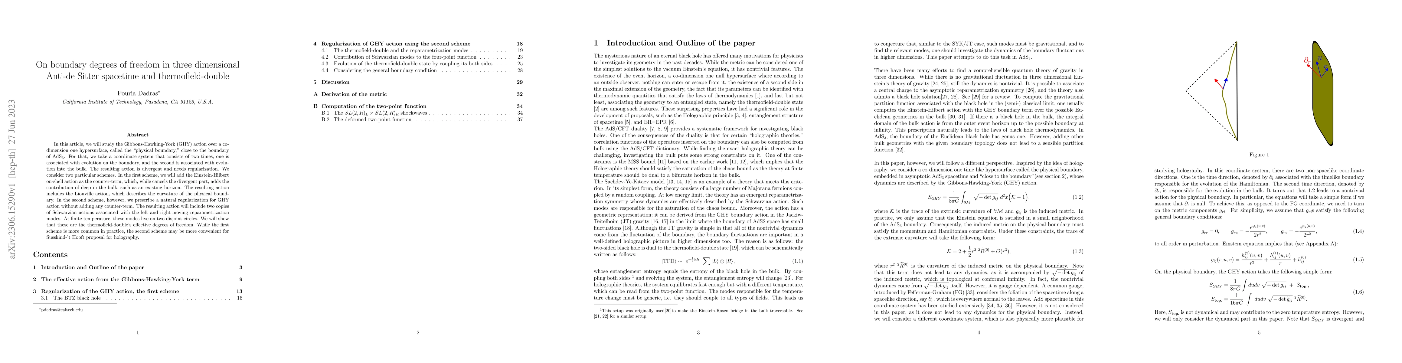 Thumbnail for On boundary degrees of freedom in three dimensional Anti-de Sitter
  spacetime and thermofield-double