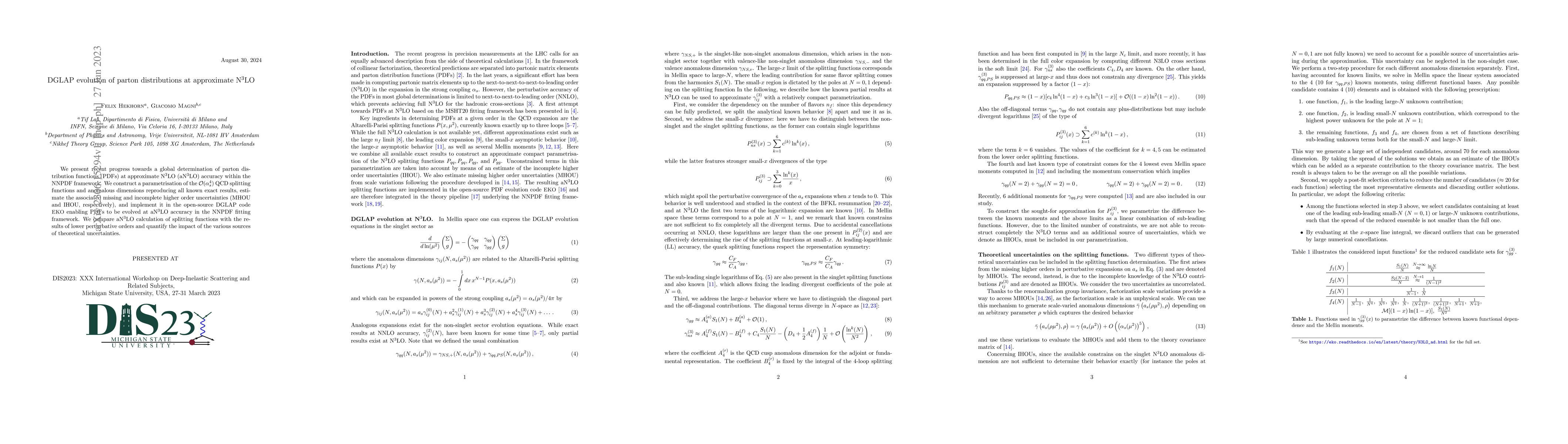 Thumbnail for DGLAP evolution of parton distributions at approximate N$^3$LO