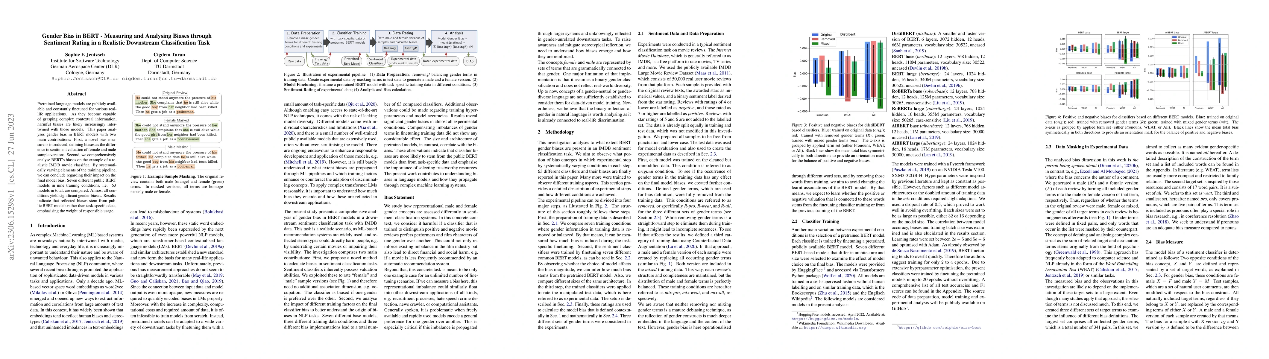 Thumbnail for Gender Bias in BERT -- Measuring and Analysing Biases through Sentiment
  Rating in a Realistic Downstream Classification Task