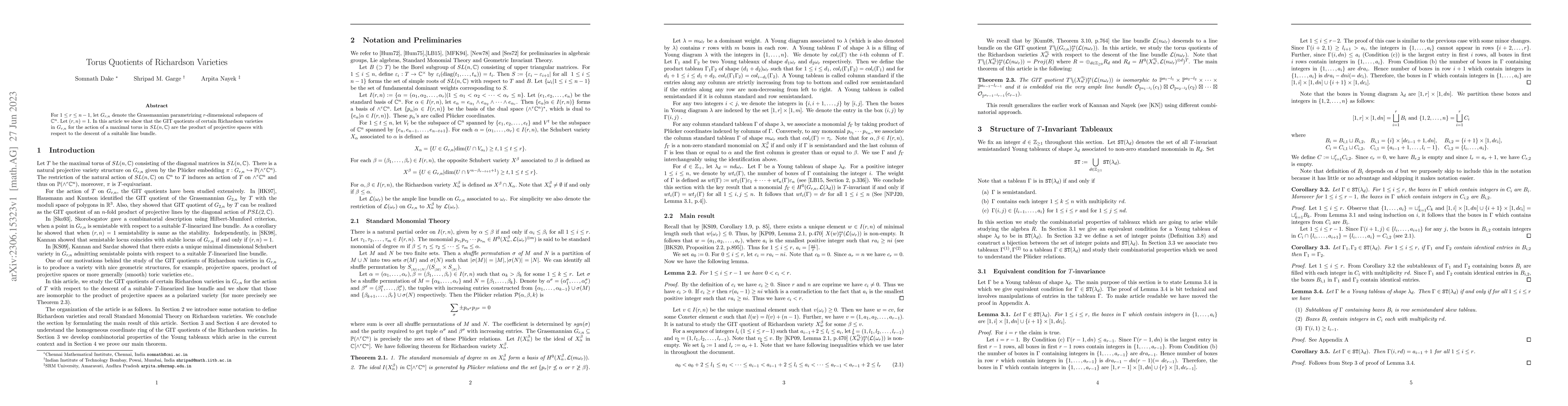 Thumbnail for Torus Quotients of Richardson Varieties
