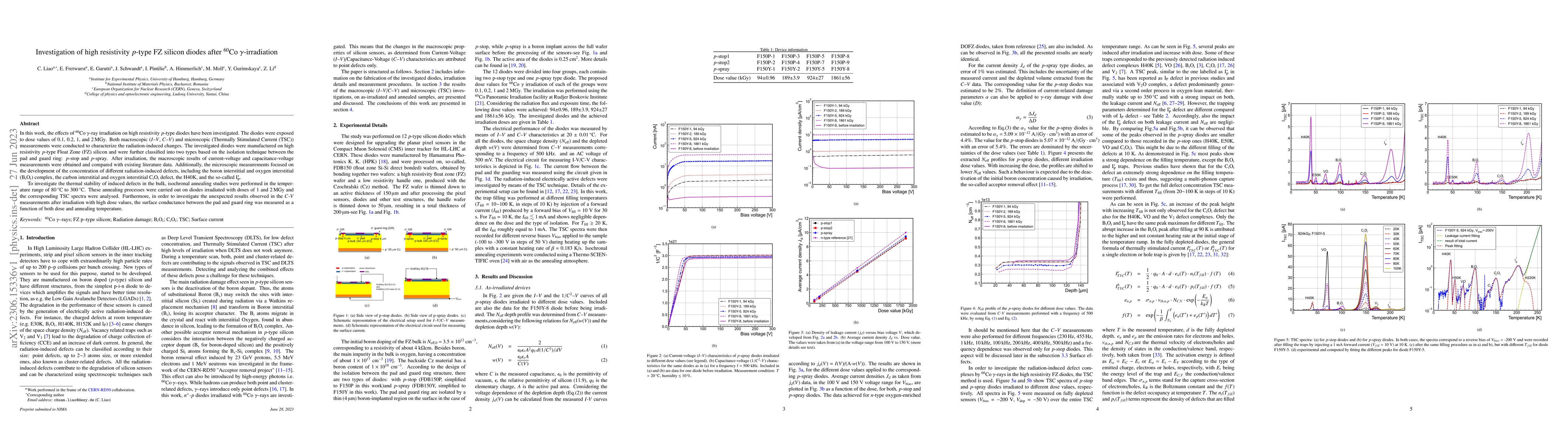 Thumbnail for Investigation of high resistivity p-type FZ silicon diodes after 60Co
  {\gamma}-irradiation