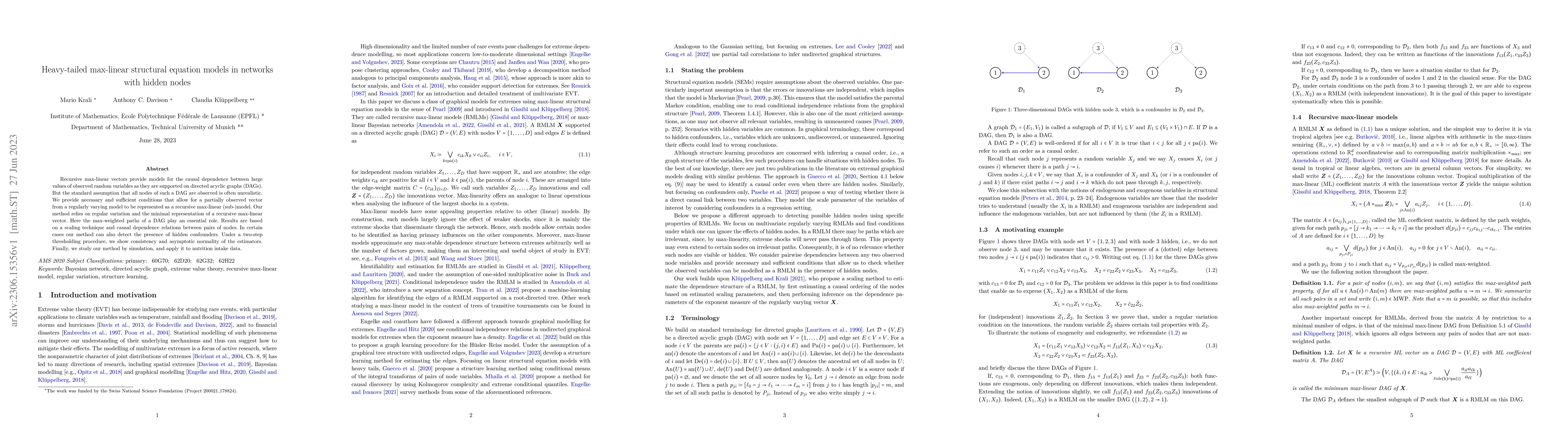 Thumbnail for Heavy-tailed max-linear structural equation models in networks with
  hidden nodes
