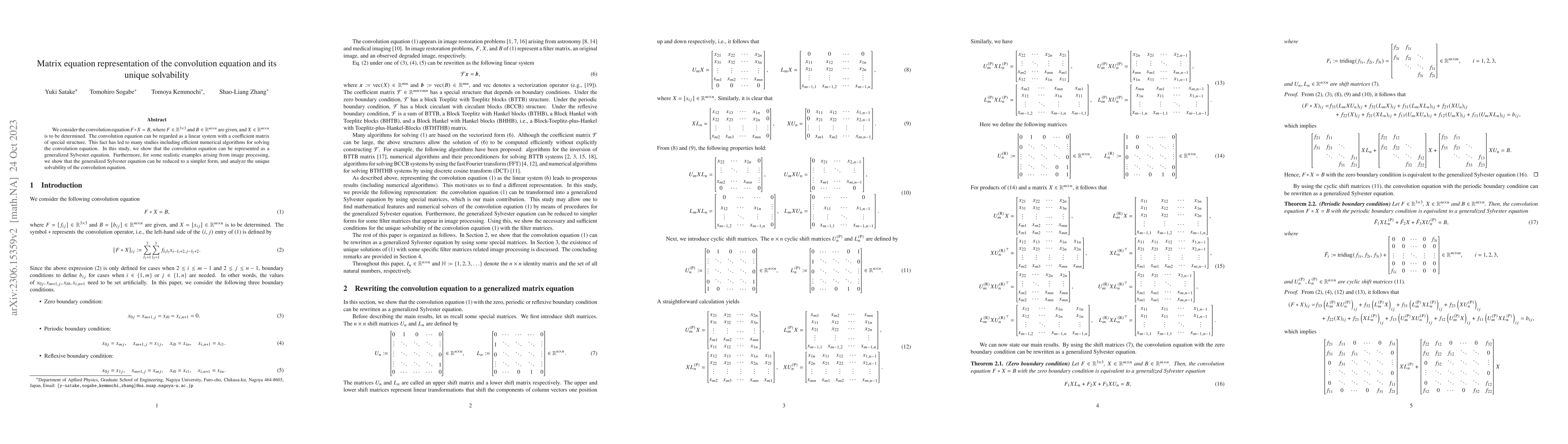 Thumbnail for Matrix equation representation of the convolution equation and its
  unique solvability