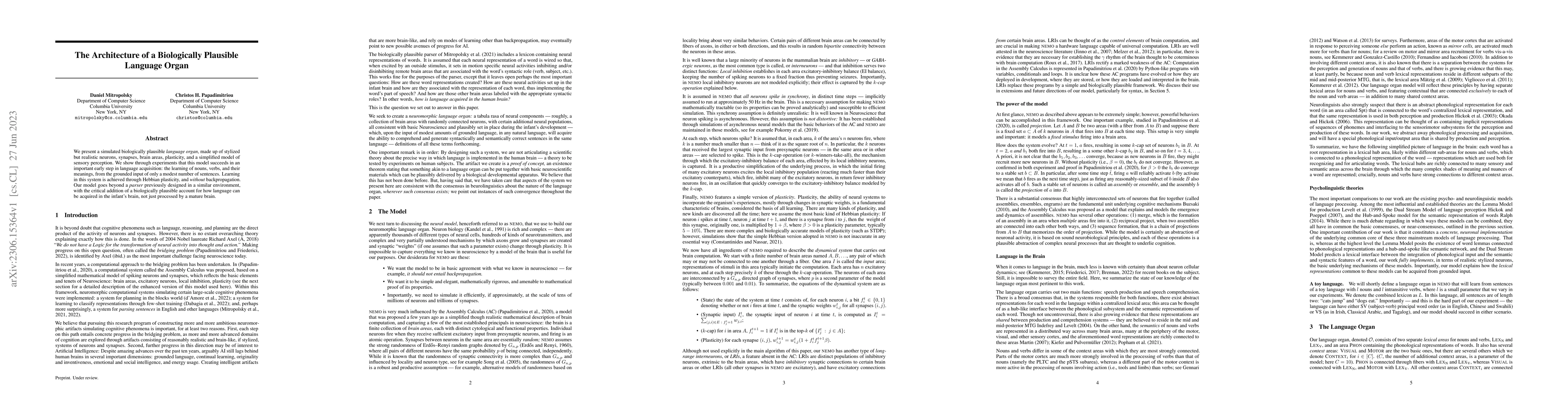 Thumbnail for The Architecture of a Biologically Plausible Language Organ