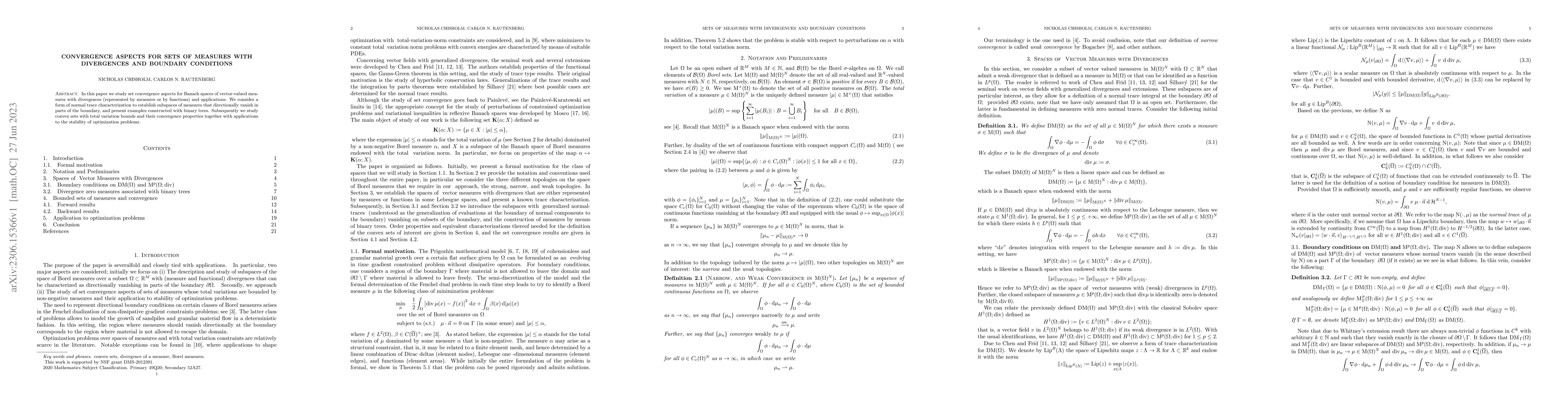 Thumbnail for Convergence aspects for sets of measures with divergences and boundary
  conditions