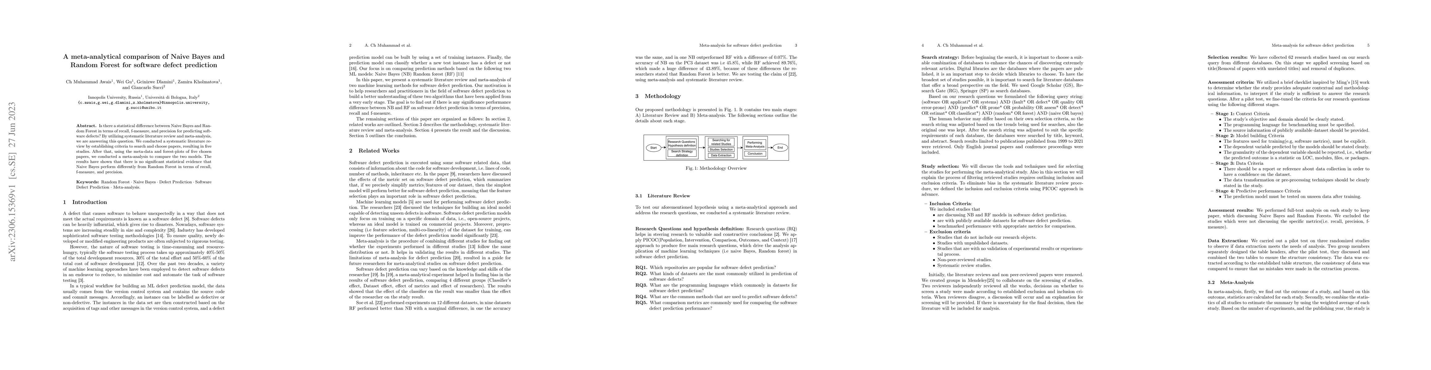 Thumbnail for A Meta-analytical Comparison of Naive Bayes and Random Forest for
  Software Defect Prediction