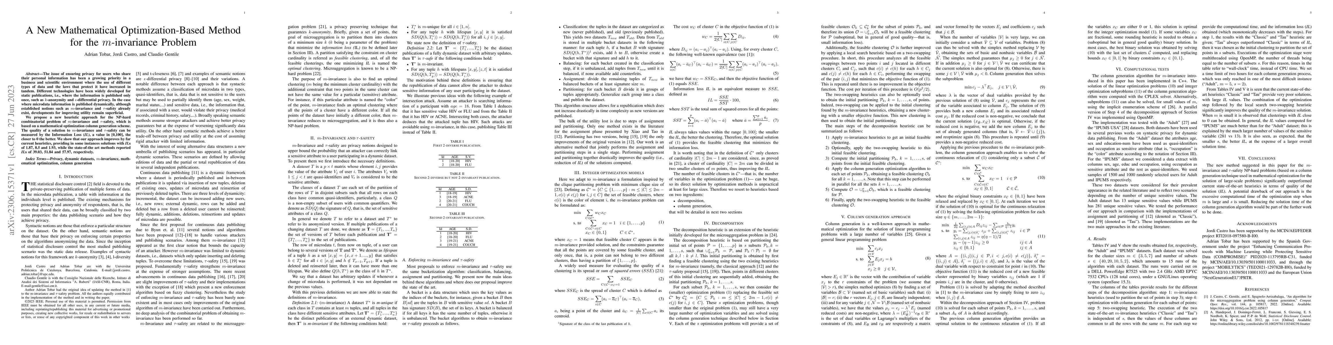 Thumbnail for A New Mathematical Optimization-Based Method for the m-invariance
  Problem
