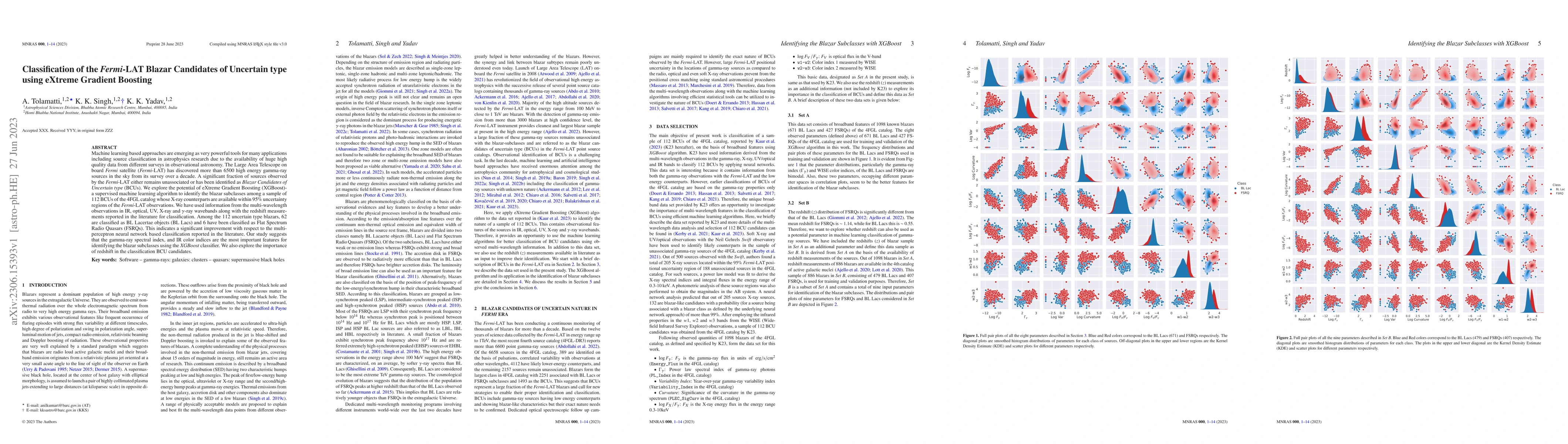 Thumbnail for Classification of the \emph{Fermi}-LAT Blazar Candidates of Uncertain
  type using eXtreme Gradient Boosting
